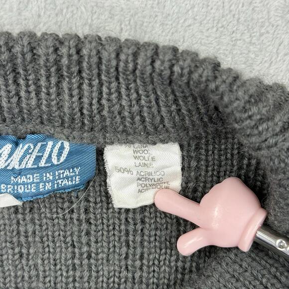 Vintage Angelo Wool Blend Cable Knit Leather Panel Sweater 52 Made In Italy 90s - Picture 4 of 9